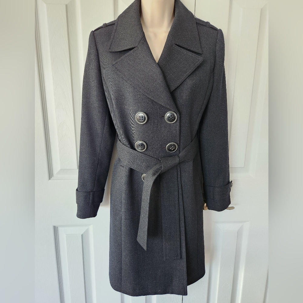 Tahari Arthur Levine Double Breasted 3/4 length Wool Blend Jacket Academia